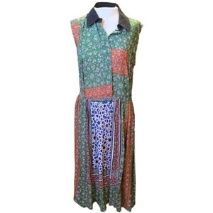 Preen Line Dress Size S Green Orange pattern collared sleeveless